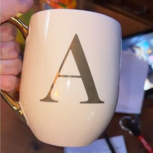 Elegant Cream Monogram Mug with Gold Handle